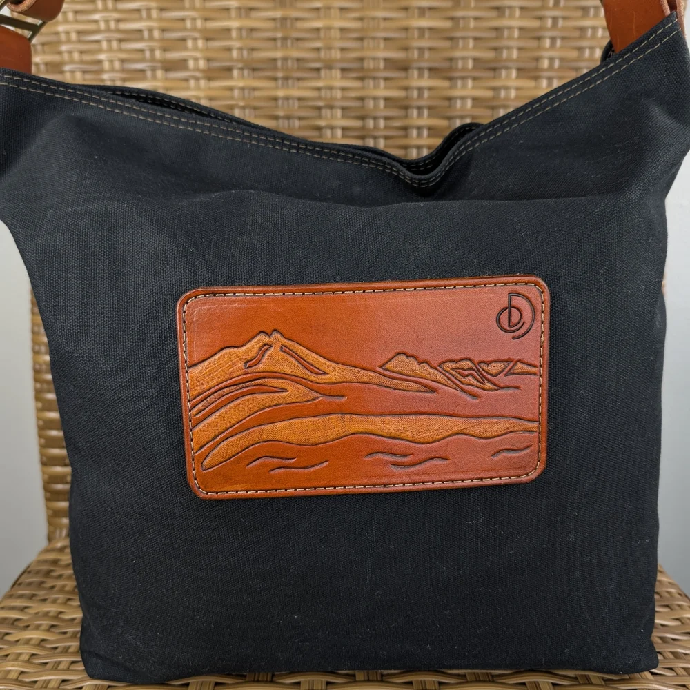 Melakah Design Handmade Black Brown Canvas Leather Handle Logo Emblem Tote Bag - Picture 2 of 16